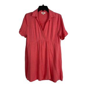 Umgee Womens Dress Adult Size Small Coral Hi Waist Short Sleeve V Neck Norm Core